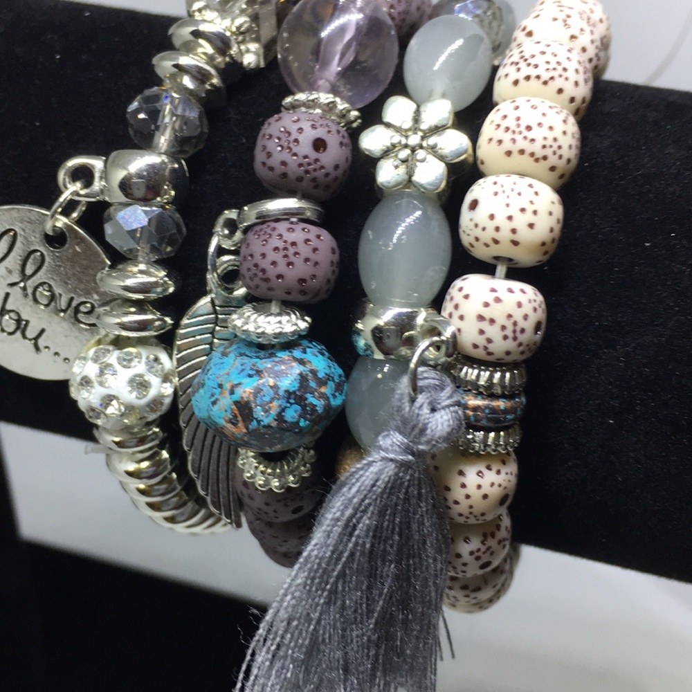 Boho style beaded stretch bracelet multilayered